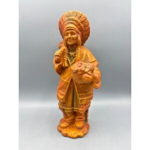 Vintage Native American Chief Figurine Harvest Gatherer Headdress Figurine Decor